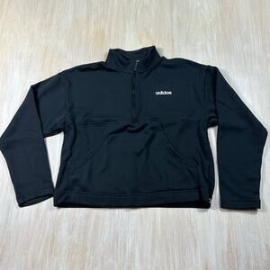 Adidas Black Quarter Zip Gym Cropped Activewear Casual Pullover Sweater Medium